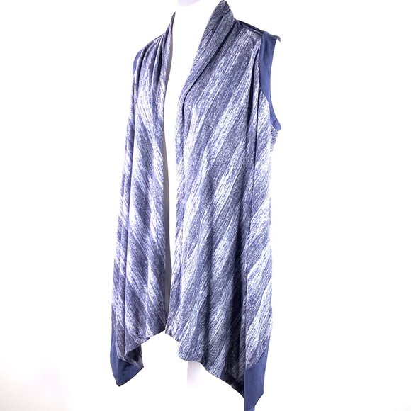 Logo Lori Goldstein Open Front Vest Cardigan Tunic Top M Blue Suede Stretch - Picture 8 of 14